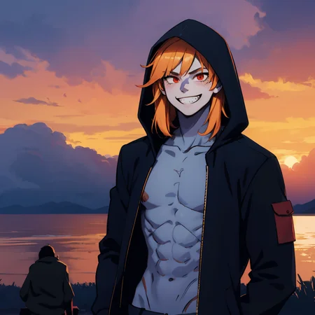 2boys, cloud, fur_trim, grin, hood, hooded_jacket, hoodie, jacket, male_focus, multiple_boys, open_clothes, red_eyes, sans, skeleton, sky, smile, sunset, teeth, upper_body, BOLD,
<lora:detailed_notrigger:1>, epic masterpiece, 8k, high contrast, (ultra-detailed), digital art, detailed environment, perfect view of the upper half of the body, <lora:goodhands_Beta_Gtonero:0.7>, good hands,