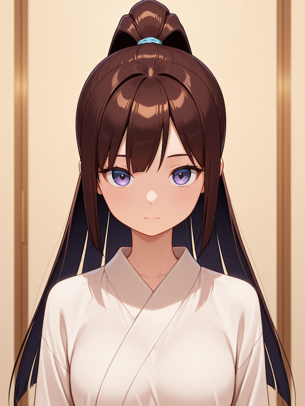<lora:WidePonytailV3-IXL:1> 1girl,wide high ponytail, long hair,straight hair, straight-on,