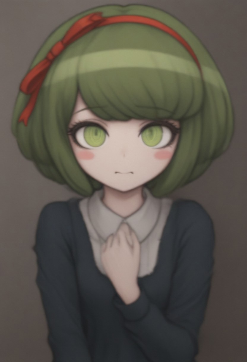 ,,,,masterpiece, best quality, masterpiece, best quality, amazing quality,,,, shiny skin,,,, monaca, green hair, green eyes, short hair, bangs, red hairband, hairband, blush stickers,