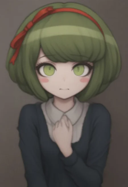 ,,,,masterpiece, best quality, masterpiece, best quality, amazing quality,,,, shiny skin,,,, monaca, green hair, green eyes, short hair, bangs, red hairband, hairband, blush stickers,
