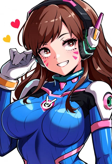 score_9, score_8_up, score_7_up, score_6_up, score_5_up, score_4_up, source_cartoon, <lora:confetti-extract- ponyxl:0.85>, detailed eyes, easynegative, rating_explicit, Expressiveh, 1girl, solo, moz
DVaOWXL, brown eyes, brown hair, long hair, swept bangs, headphones, facial mark, whisker markins, breasts, high collar, blue bodysuit, pilot suit, animal print, white gloves, 
big breasts, , smiling at viewer