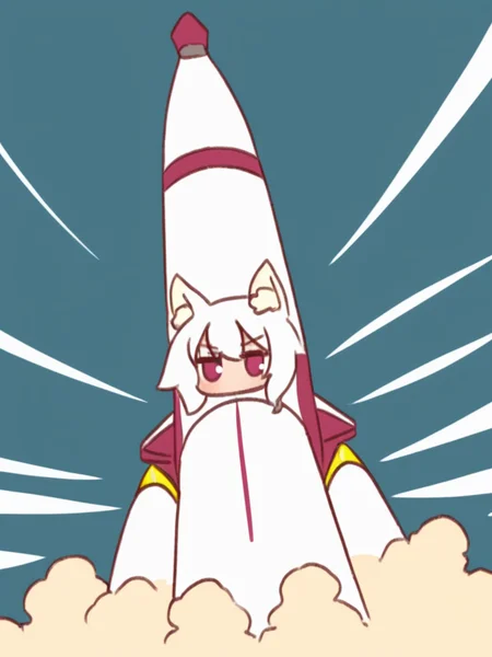 <lora:kemomimi_xl_lion:1>kemomimi ,objectification,Kemomimi personating as a missile.Sprints, movement lines,Kemomimi at the front of the missile.guided missiles