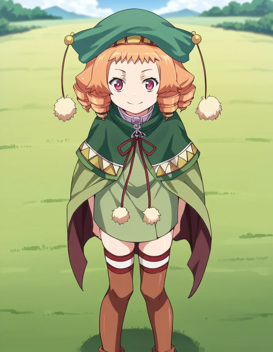 score_9, score_8_up, score_7_up, source_anime,
kuroinuruuruu, <lora:kuroinu-ruu-ruu-ova-ponyxl-lora-nochekaiser:1>,
ruu ruu, orange hair, drill hair, red eyes,
thighhighs, hat, cloak,
outdoors, smile,
looking at viewer, portrait,
