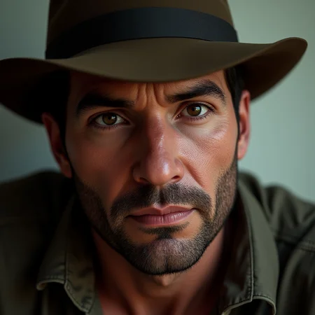 Hyperrealistic art of  <lora:detailed photorealism style v3:1>
detailed photorealism style, hyperrealism art style, realistic textures, photorealistic style, Hyperrealism (visual arts), A cinematic skin texture style still image of a man wearing a hat and a shirt, detailed wrinkles, skin tags, perfect skin tone color, stretch marks, hyperrealism, realism, unrealengine, realistic, detailed skin pore, film still, still photography style, sharp style, detailed style, perfect style, perfection style, Kodak film skin color tone style, fujifilm skin tone color style, professional photography style, skin textured, skin texture style, perfect face, perfect mouth, perfect nose, perfect lips, perfect eyes, perfect ears, perfect skin, perfect skin pores, perfect body, perfect hair, very detailed skin pores, perfect skin texture style, solo, black hair, 1boy, hat, brown eyes, closed mouth, male focus, blurry, black eyes, looking to the side, blurry background, facial hair, portrait, beard, stubble, manly, looking at viewer, short hair, shirt, lips, jacket, fedora, Indiana jones, Extremely high-resolution details, photographic, realism pushed to extreme, fine texture, incredibly lifelike