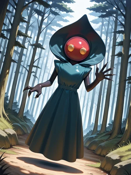 <lora:IL_flatwoods_monster:1>,flatwoods_monster/(Character/),forest,floating,no humans,
claws,dress,hood,blank eyes,dutch angle,Waving hands,three fingers,, masterpiece,best quality,amazing quality,very aesthetic,absurdres,