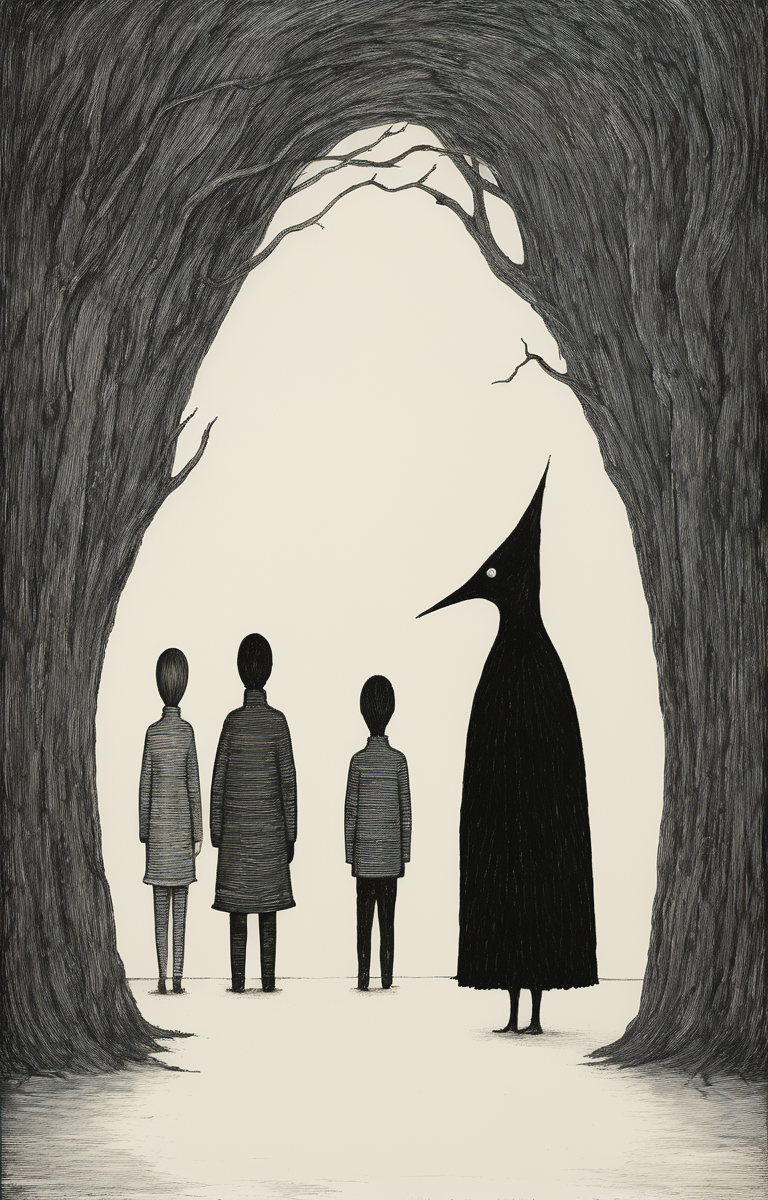 masterpiece,best quality,<lora:tbh276-sdxl:0.9>,illustration,style of Edward Gorey portrait of family
