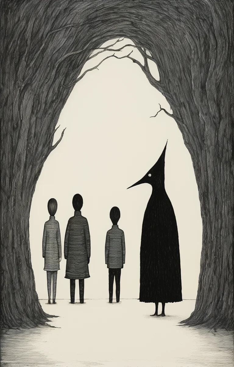 masterpiece,best quality,<lora:tbh276-sdxl:0.9>,illustration,style of Edward Gorey portrait of family