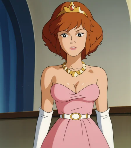 score_9, score_8_up, score_7_up,
apriloneil, tiara, princess dress, cleavage, 1girl, solo, indoors, white elbow gloves, gold necklace, retro_artstyle, cartoon, source_cartoon, lowres, 1990s_(style), <lora:April_ONeil:1>