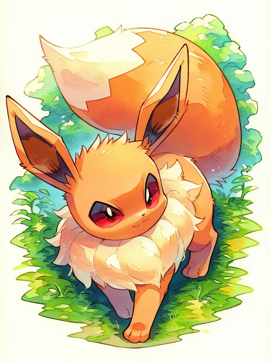 score_9, score_8_up, score_7_up, score_6_up, score_5_up, <lora:ohr_cnXLP:1> ohr_cn, solo, traditional media, watercolor (medium), no humans, pokemon \(creature\), eevee,