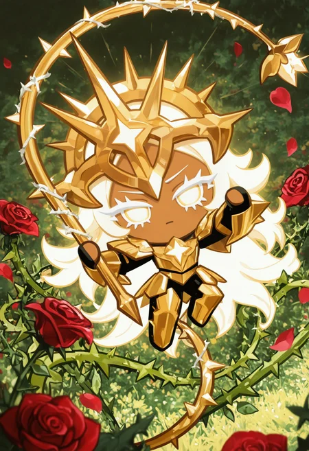 masterpiece,best quality,amazing quality,
colored eyelashes,white eyelashes,
delicate,rose-petal-inspired armor,thorny whip with a rose-shaped handle,majestic pose,riding a giant,blooming flower,solo,full body,sunny,garden background,(floral theme:1.1),(warrior theme:1.1),holding a whip with sharp,thorn-like tendrils,surrounded by an aura of beauty and deadly precision,with a few rose petals and thorns floating around them,and a soft,golden light emanating from their flower steed as they charge into battle,
crk1styl111,<lora:lycoris:1>,(chibi:1.4),