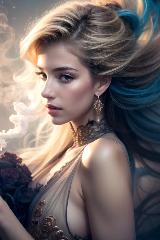 AS-YoungV2, best quality, ultra high res, (photorealistic:1.4), highly detailed, Romani female model, gorgeous, symmetrical face, perfect nose, dark brown hair, shaggy bangs, full body, Sylvite Copper wire earrings, elegant embroidered fantasy dress, dynamic pose, colorful smoke, water, cloud, fire, Non-representational, colors and shapes, expression of feelings, imaginative, Abstract style, OverallDetail, SkinHairDetail, <lora:yryy_style:0.6>, <lora:GoodHands-beta2:0.8>, view from angle, (looks at the viewer:1.1), A luxurious perfect naughty face, blue eyes, (half-closed eyes:0.35), (open mouth, breathing heavily:1.35), femme_fatale, (hollywood wavy voluminous blonde hairstyle:1.3), plump lips,  bright make-up, royal whore style, (luxury sexy aesthetics:1.3),
(diffuse lighting:1.2), (sharp focus:1.2), (film grain:1.2), <lora:add_detail:0.4>,, [(Hasselblad H6D-400c)], [(medium format image)], [(400 mega pixels)], (photorealistic:1.4), (RAW photo:1.2), (masterpiece, best quality, realistic, hyper-realistic:1.3), high quality, (very_high_realistic, very_high_resolution:1.5), ultra high res, incredibly absurdres, highres, amazingly fine ultra-detailed, ultra-detailed, highly detailed, finely detailed, intricate and extremely detailed, extremely detailed CG unity 8k wallpaper, 8K raw photo, dynamic lighting, professional lighting, cinematic lighting, photo studio, low key, exquisite details and textures, delicate and beautiful, physically-based rendering, (extremely delicate intricate and beautiful:1.3), ultra-detailed best illustration, official art, work of art, (award winning color photograph:1.4), analog style, mdjrny-v4 style, artstation, stunning, incredible, top-notch, feature article or story, volumetric fog, (coolcolor:1.4), 8k UHD, HDR, DSLR, Fujifilm XT3, kkw-ph1,