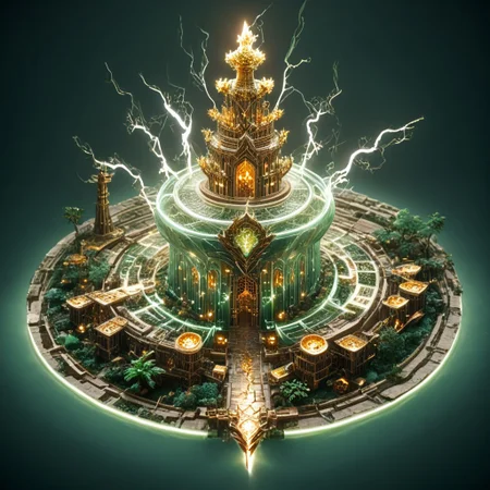 8k,hi res,(surreal,score_9, score_8_up, score_7_up, score_6_up),realistic analog photo, award winning photo,magnificent, celestial, ethereal, painterly, epic, majestic, magical, fantasy art ,((glowing runes:1.5),((view of the tower from above:1.5)),((The Elven style:1.7)),((Chinese style:1.7)),(elegant, beautiful,delicate and monumental style:1.7),((The emphasis on the tower:1.7)),(The great forest grew up in bonsai style:1.7),((a tall building:1.5)),((a tall elven tower with balconies and open work windows, arches,openwork golden lattice :1.4)),(against the background of fabulous nature:1.5),((fabulous nature:1.5)),((Elven tower, stands against the backdrop of mountains:1.5)),((Lightning is dancing around the a tall tower:1.5)),(((a tall green transparent jade fairy-tale elven with a golden ornament tower:1.5))),((where magical runes seem to be perfectly intertwined with the the tower:1.5))), where the natural elements are rampant (((the power of the storm, the power of lightning, the power of fire))), where natural elements run amok (((the power of the storm:1.3))),(((the power of lightning:1.3))),(((the power of fire:1.3))) ((beautiful ancient fairy garden of emerald jade runestones:1.5)),(realistic detailed background),<lora:Tangbohu Detail Tweaker:-0.1>,<lora:Elven-Architecture_ponyXL_LOREVER:1>,<lora:Tempest_Magic_-_XL_Grimoire:1>, tempestmagic,<<lora:Awfully_Stylish_v15.2:1>,<lora:extremely_detailed:1.2>,<lora:glowneon_xl_v1:0.75>