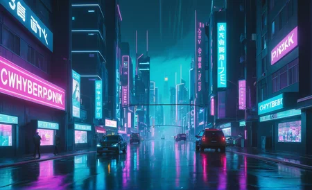 <lora:cwhyberponk1:1>,cwhyberponk1,r0k@p@nk,cwhyberponk0,cwhyberponk,str33tv13w,, scenery, city, cityscape, science fiction, city lights, street, neon lights, realistic, cyberpunk, dark,, Calmness theme, soft blues, (greens:0.6), (neutral tones:0.3), soft steady gaze, (slightly narrowed or half-closed eyes, gentle, neutral, or slight smile, relaxed facial muscles:0.6), relaxed, (upright posture, shoulders dropped and not hunched:0.6), (slight breeze:0.4),
