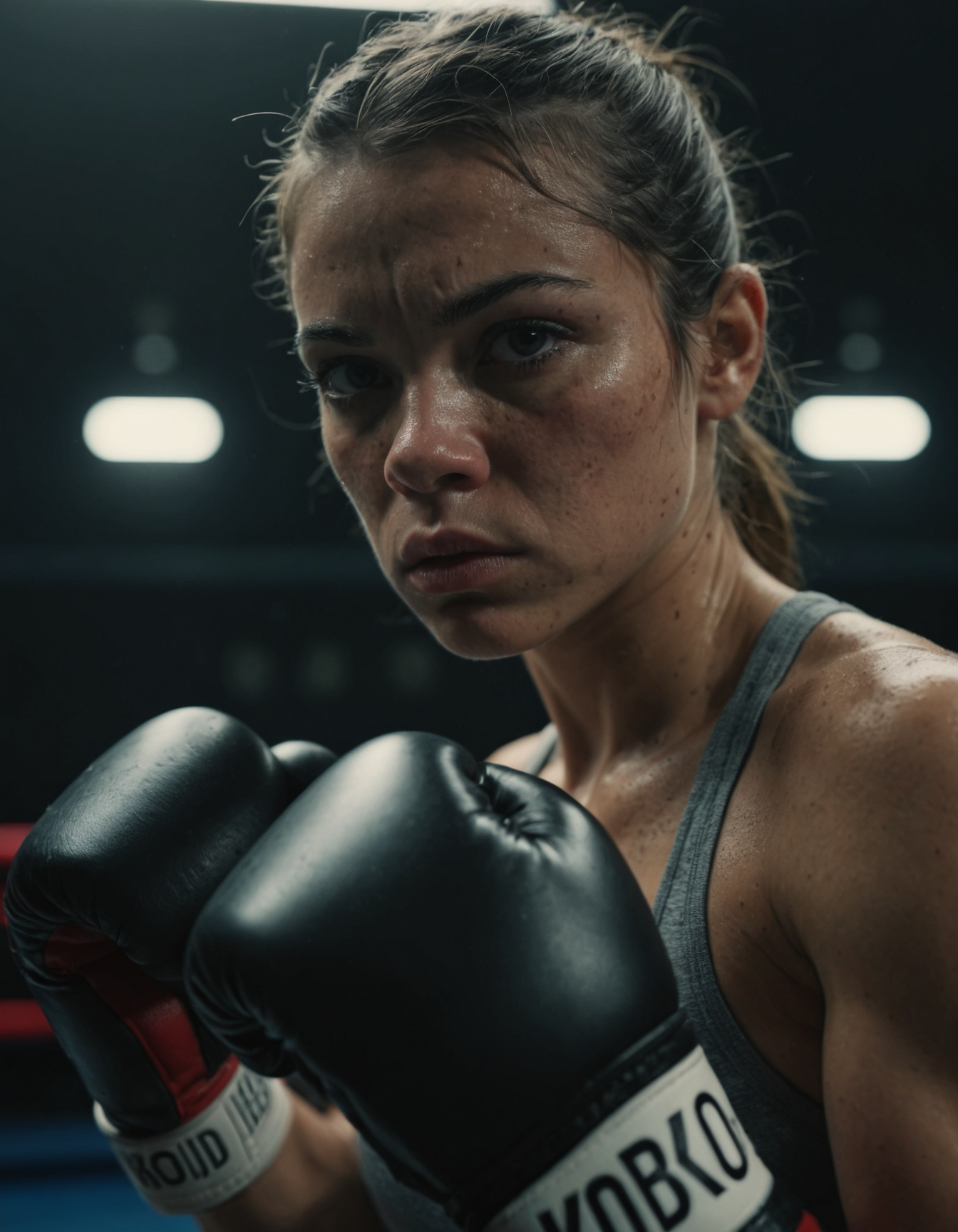 photograph close up portrait of Female boxer training, serious, stoic cinematic 4k epic detailed 4k epic detailed photograph shot on kodak detailed bokeh cinematic hbo dark moody
