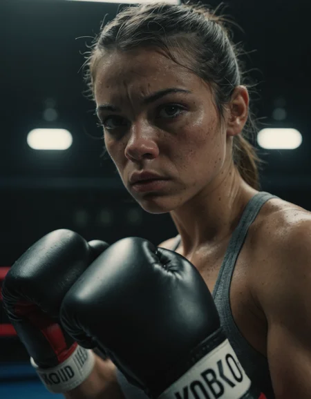 photograph close up portrait of Female boxer training, serious, stoic cinematic 4k epic detailed 4k epic detailed photograph shot on kodak detailed bokeh cinematic hbo dark moody