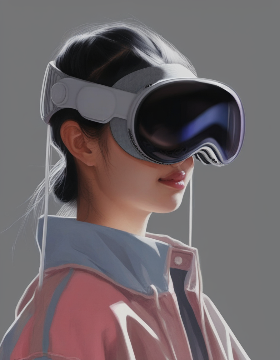 a girl  is  wearing vsnz  ,  digital art, 2d drawing  <lora:AppleVisionProDoguXL_vsnz:1.33>