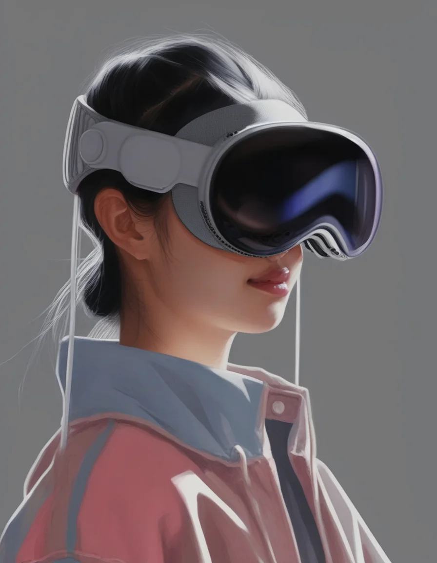 a girl  is  wearing vsnz  ,  digital art, 2d drawing  <lora:AppleVisionProDoguXL_vsnz:1.33>