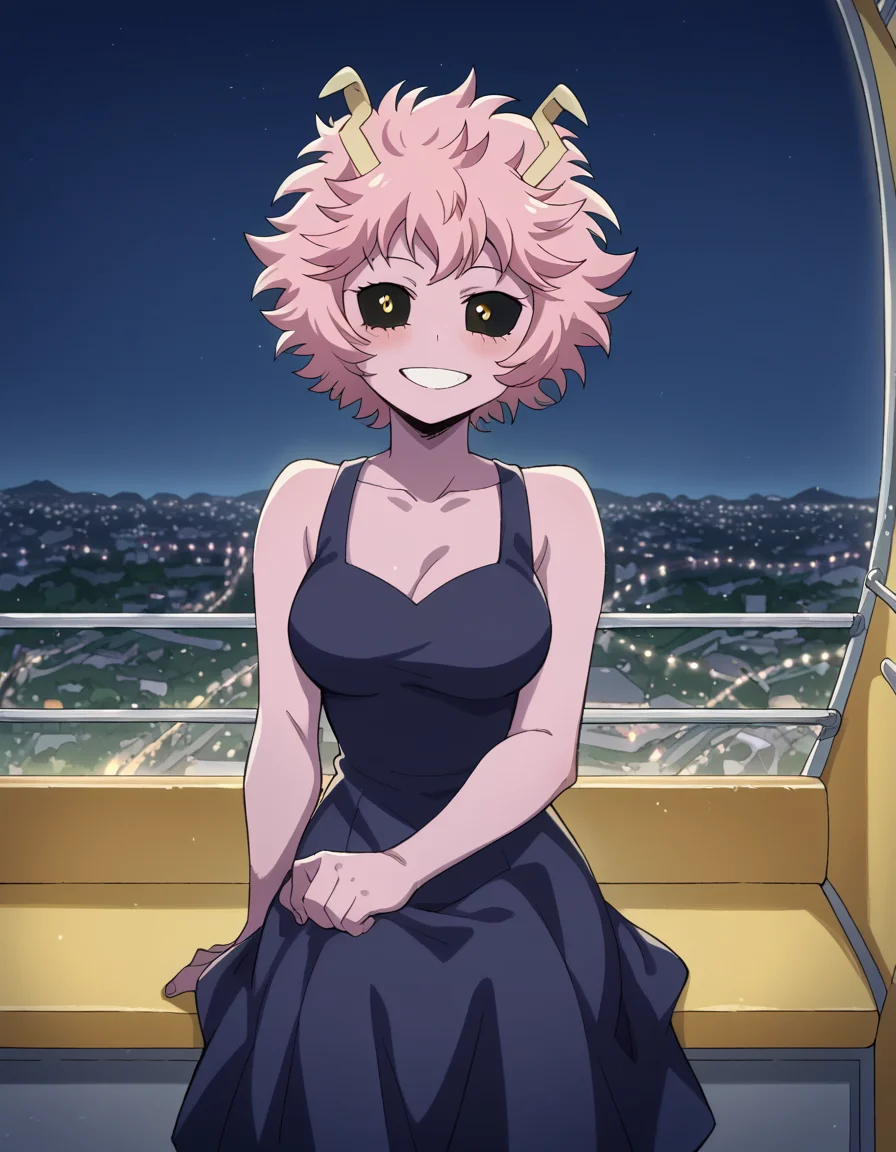 score_9, score_8_up, score_7_up, source_anime, <lora:mina-ashido-anime-ponyxl-lora-nochekaiser:1>, mina ashido, short hair, medium breasts, yellow eyes, pink hair, horns, colored skin, colored sclera, black sclera, pink skin, medium breasts, <lora:ferris-wheel-interior-ponyxl-lora-nochekaiser:1>, ferris wheel interior, ferris wheel, gondola, cityscape, amusement park, city lights, night, fireworks, aeriel firworks, night sky, city, skyline, sky,, sitting, smile, blush, looking at viewer,,