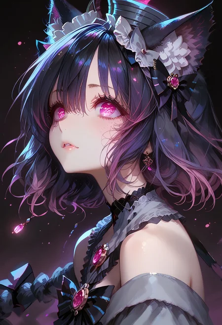 score_9, score_8_up, score_7_up, score_6_up, score_5_up,  <lora:frengXLP:1> freng, 1girl, 
grey hoodie, denim pants, (pink) gradient hair, shoulders length hair,
BREAK
(score_9, score_8_up, score_7_up), (Masterpiece), (expressive eyes), 1girl, Expressiveh,
Cheshire Cat, animal arms, calfhigh fur, animal ears, two-tone hair, black hair, purple hair, cat tail, striped limbs,
<lora:MGE_V5.1:0.5> 
NLSTN, dark, glowing,
eyesHD, high gradient eyes, detailed eyes,