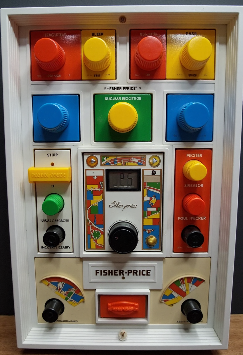 80s fisher price version of a nuclear reactor control panel, FP80S style, fisher price 80s style
