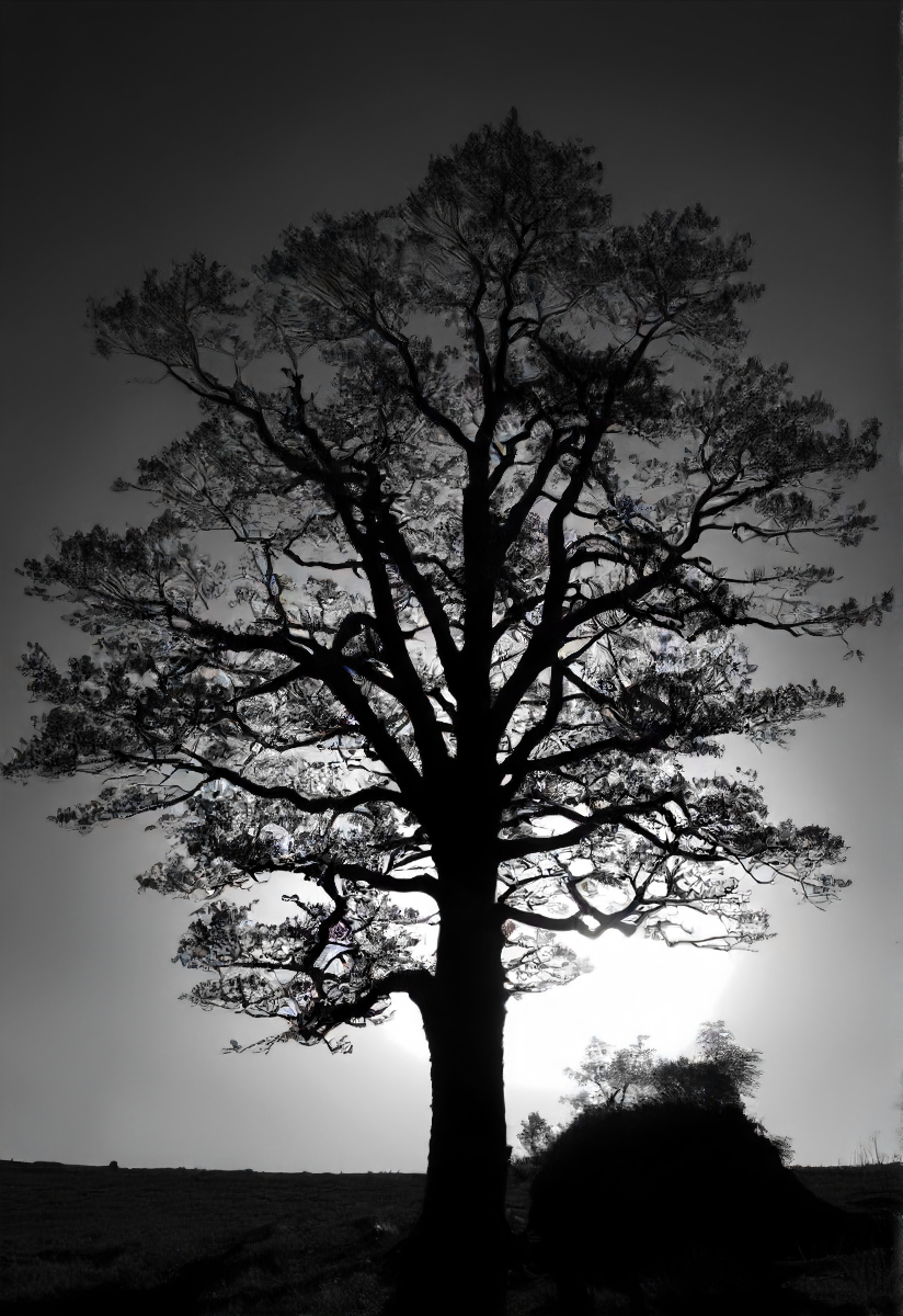 what a dark night to be a foggy tree under the moonlight,  <lora:- SDXL - vant_blk_contrast_V2.0:0.8>