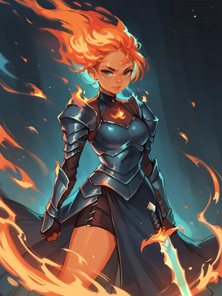 score_9, score_8_up, score_7_up, score_6_up, 1girl, <lora:bg4XLP:0.8> bg4, curvy, fire, sword