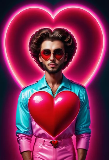 glamorous photo <lora:NeonHeartv4:0.8> Neon Heart, a man with a mangy beard . high fashion, luxurious, extravagant, stylish, sensual, opulent, elegance, stunning beauty, professional, high contrast, detailed