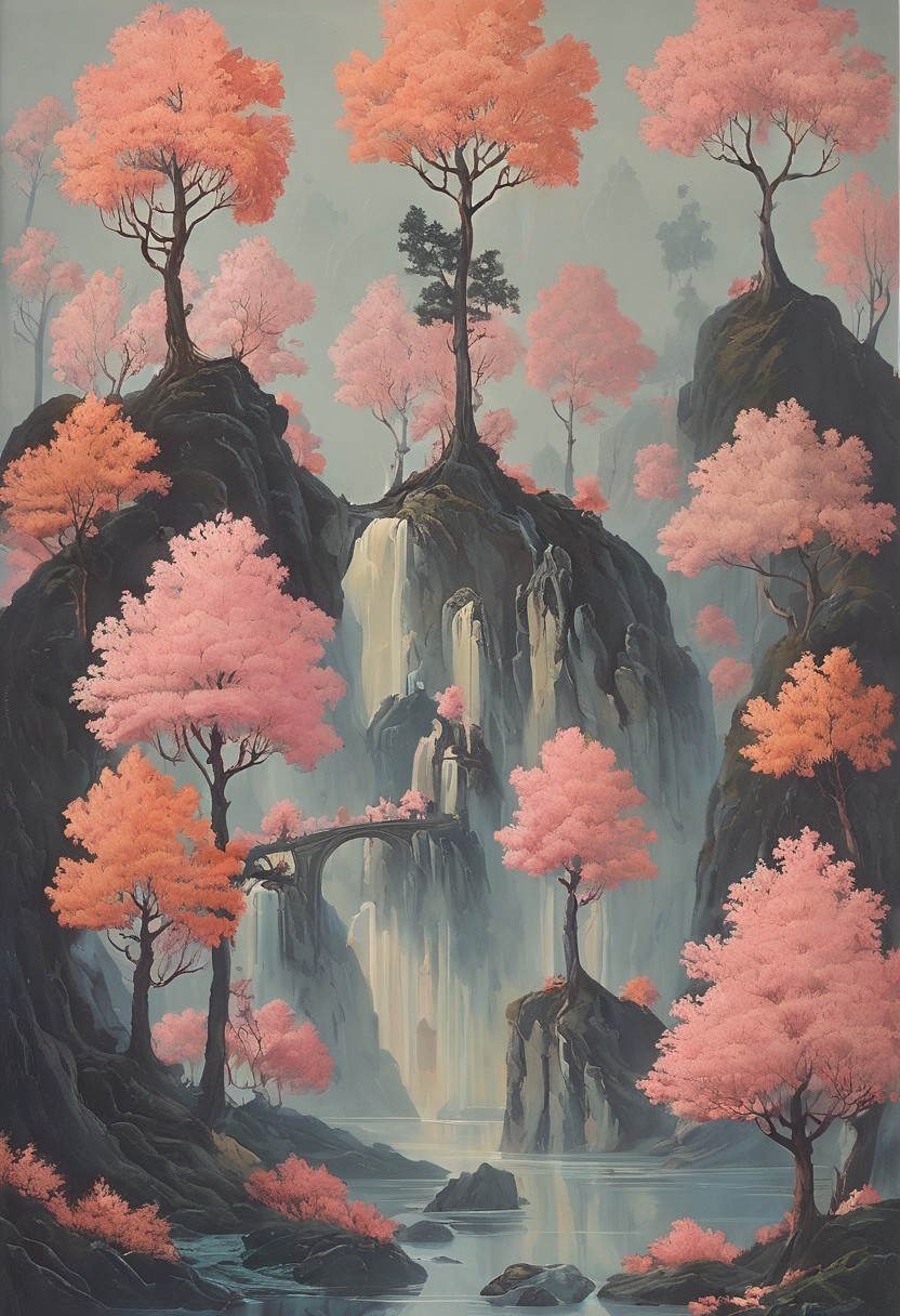 detailxl, easynegative, style of Dorothy Draper, The Lord of the Rings style, BREAK, spruces, forest, wind, late summer