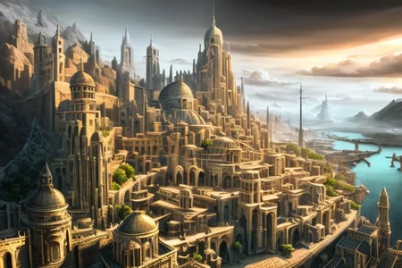 RAW photo, (masterpiece:1.3), subsurface scattering, heavy shadow, (high quality:1.4), (intricate, high detail:1.2), professional photography, HDR, High Dynamic Range, realistic, ultra realistic, photorealistic, high resolution, film photography, ambient lighting, atmospheric effects, <lora:detail_slider_v4:2>, OverallDetail, Numenor, a big medieval fantasy city, <lora:Numenor-10:1>, epiCPhoto