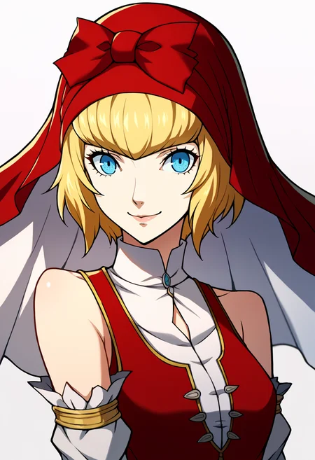 score_9, score_8_up, score_7_up, source_anime, BREAK, solo, 1girl, smile, looking at viewer, <lora:P5-Portraits-pdxl_Fp:1>, simple background, portrait, <lora:Idun-pdxl-DoRA_Fp:1>, idunnsmt, short hair, blonde hair, blue eyes, veil, red bow, red dress, vest, smile, bare shoulders,