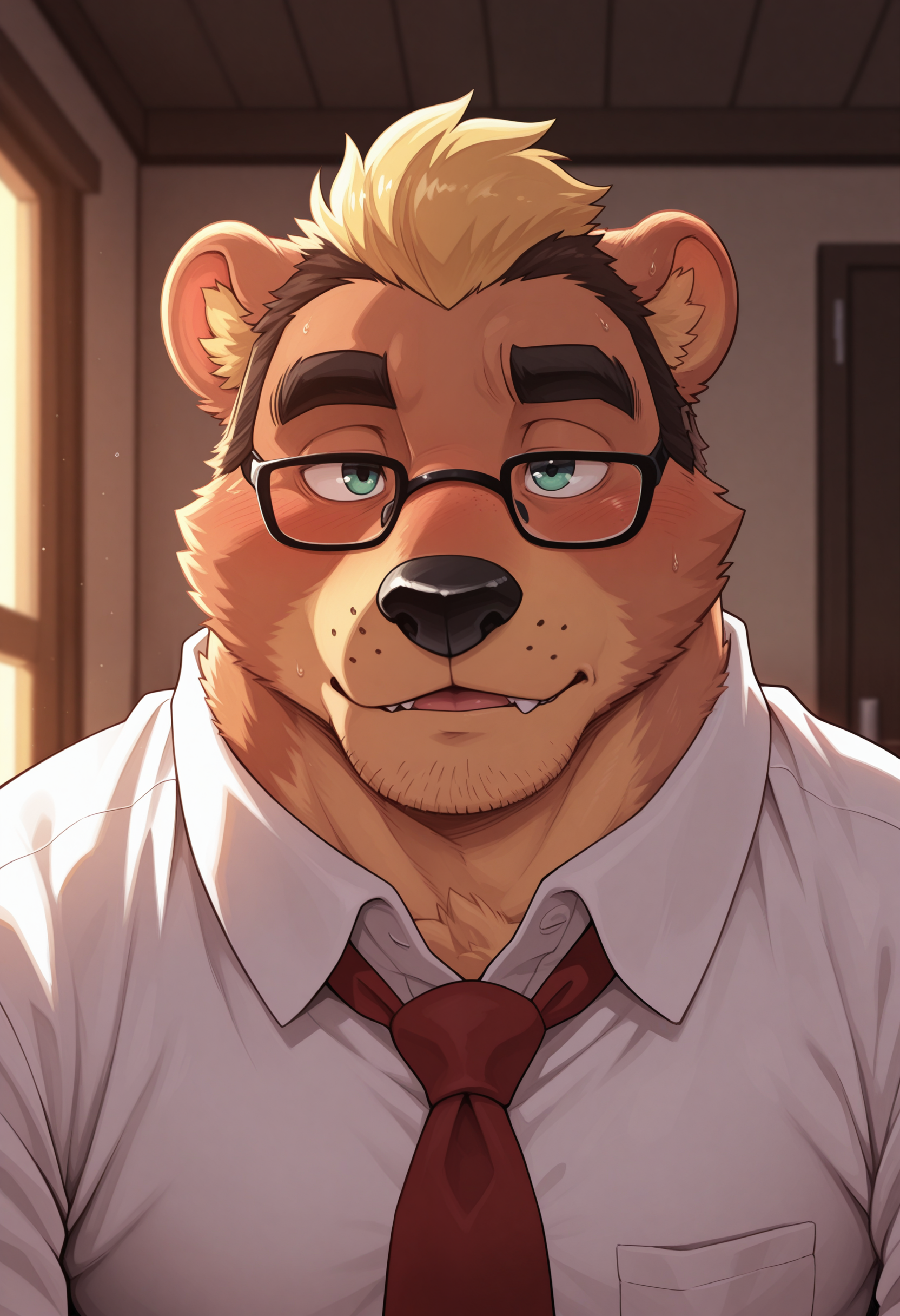 masterpiece, best quality, amazing quality, solo, 1boy, HaroldEC, white shirt, necktie, glasses, close-up