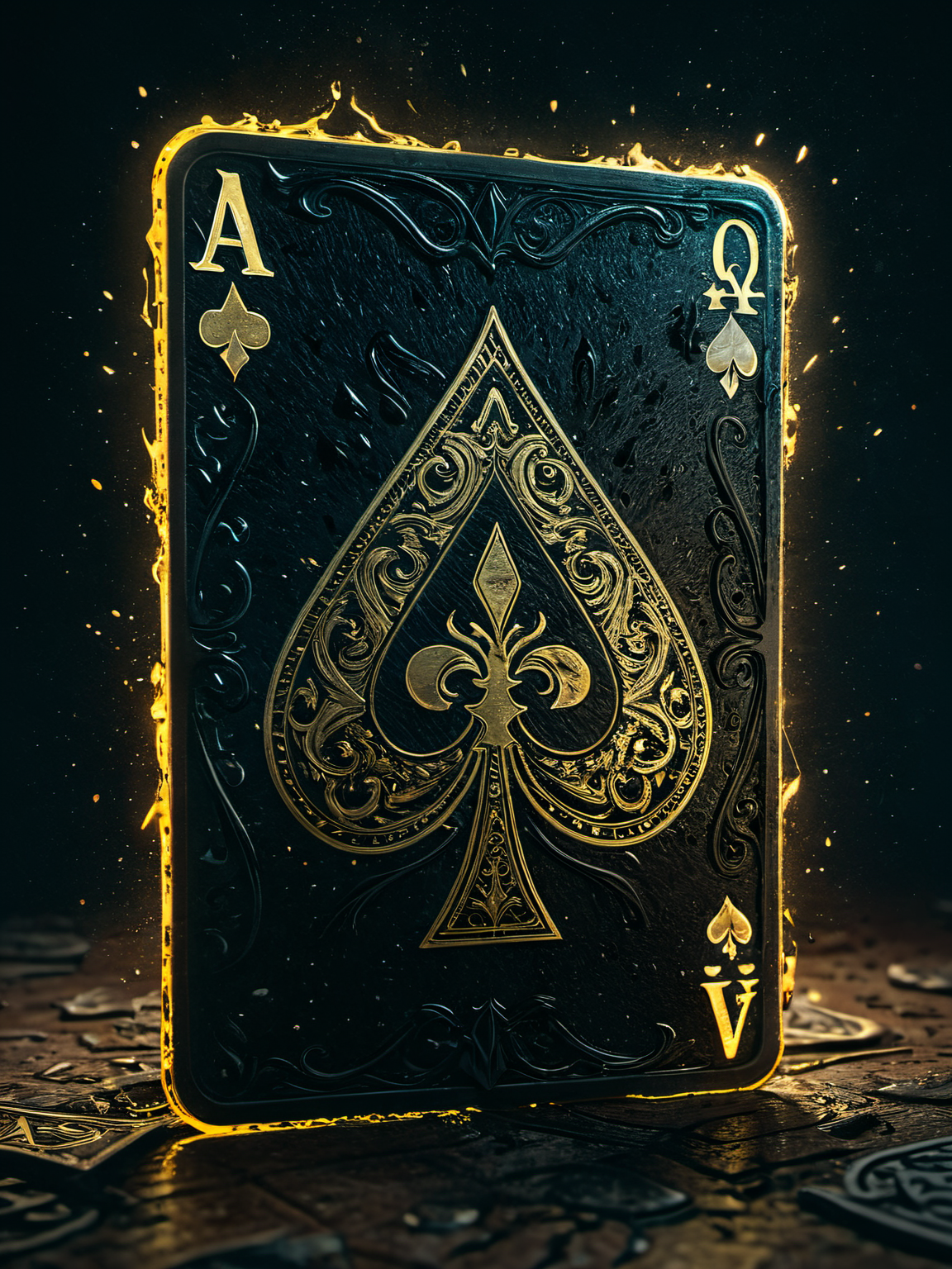 gregg booth style illustration of the Ace of Spades, glow effects, godrays, Hand drawn, render, 8k, octane render, cinema 4d, blender, dark, atmospheric 4k ultra detailed, cinematic, Sharp focus, big depth of field, Masterpiece, colors, 3d octane render, 4k, concept art, trending on artstation, hyperrealistic, Vivid colors, extremely detailed CG unity 8k wallpaper, trending on CGSociety, Intricate, High Detail, dramatic