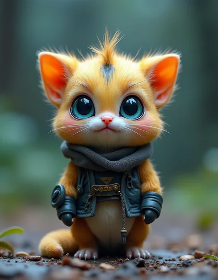 Cute little Creature, cyberpunk, playfull, happy, cuteness overload, masterpiece, small centered composition, product shot, wallpaper art, Rule of Thirds, delicate,lovable, tiny, best, dynamic composition, magnificent, intense, perfect background,