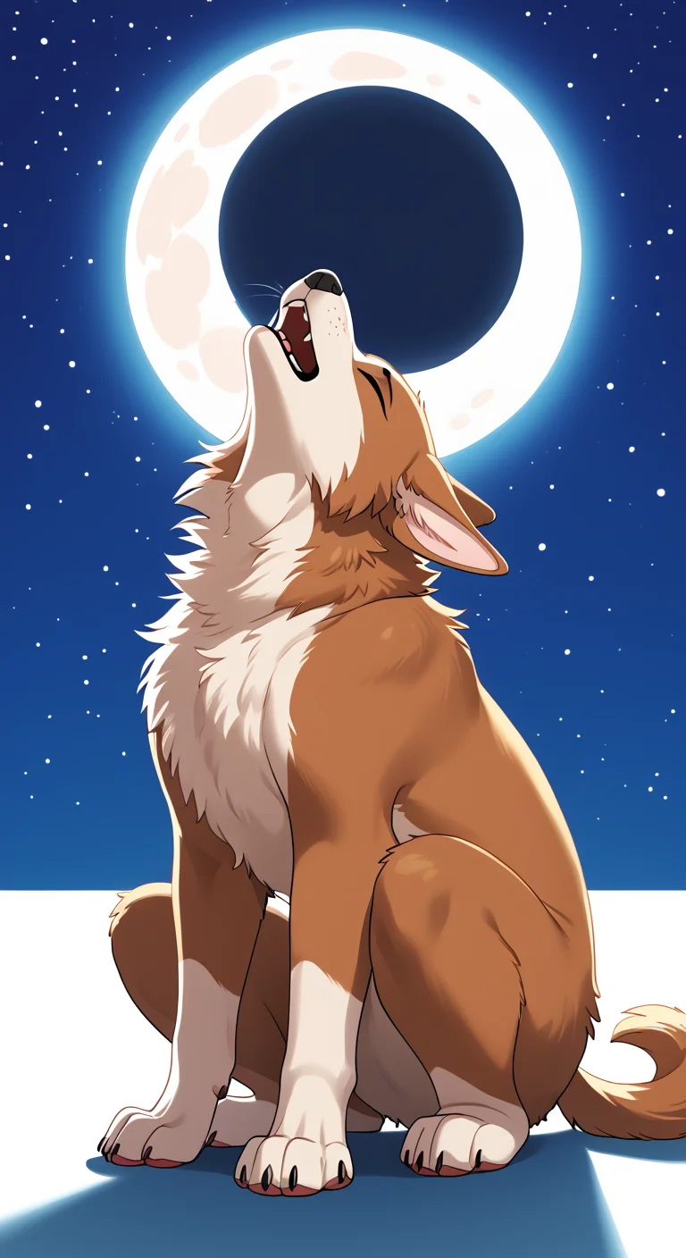 <lora:Howling_Canine:0.5>,puppy howling at the moon,puppy,howling,sitting pose,head back,mouth open,furry,highres,absurdres,incredibly absurdres,huge filesize,wallpaper,