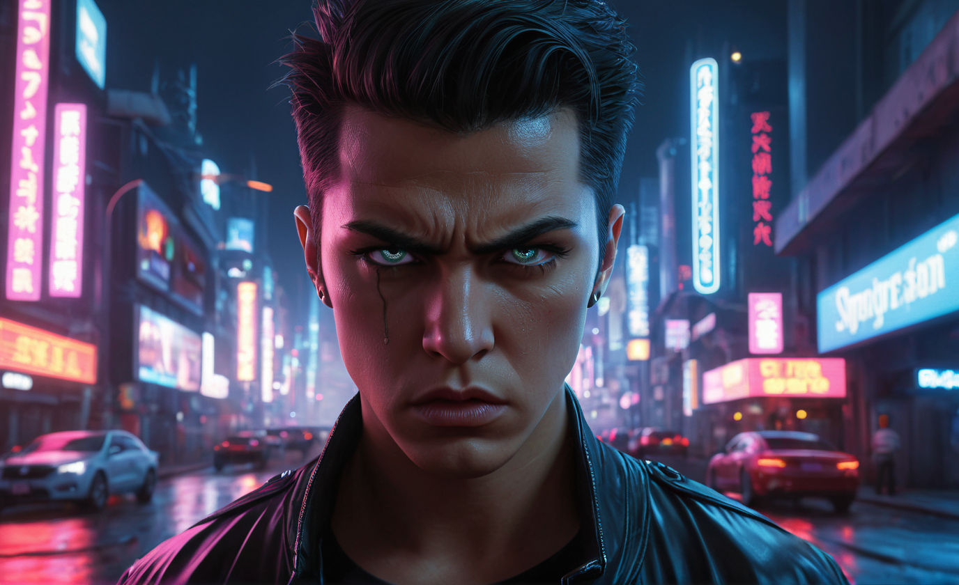 <lora:cwhyberponk1:1>,cwhyberponk1,r0k@p@nk,cwhyberponk0,cwhyberponk,str33tv13w,, scenery, city, cityscape, science fiction, city lights, street, neon lights, realistic, cyberpunk, dark,, Anger theme, furrowed brow, tightened jaw, narrowed or glaring eyes, (clenched fists:0.6), red, (orange, black:0.3), (dark aura:0.5), angry, (anger vein, spoken anger vein:0.6),
