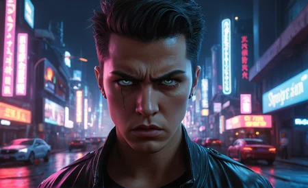 <lora:cwhyberponk1:1>,cwhyberponk1,r0k@p@nk,cwhyberponk0,cwhyberponk,str33tv13w,, scenery, city, cityscape, science fiction, city lights, street, neon lights, realistic, cyberpunk, dark,, Anger theme, furrowed brow, tightened jaw, narrowed or glaring eyes, (clenched fists:0.6), red, (orange, black:0.3), (dark aura:0.5), angry, (anger vein, spoken anger vein:0.6),