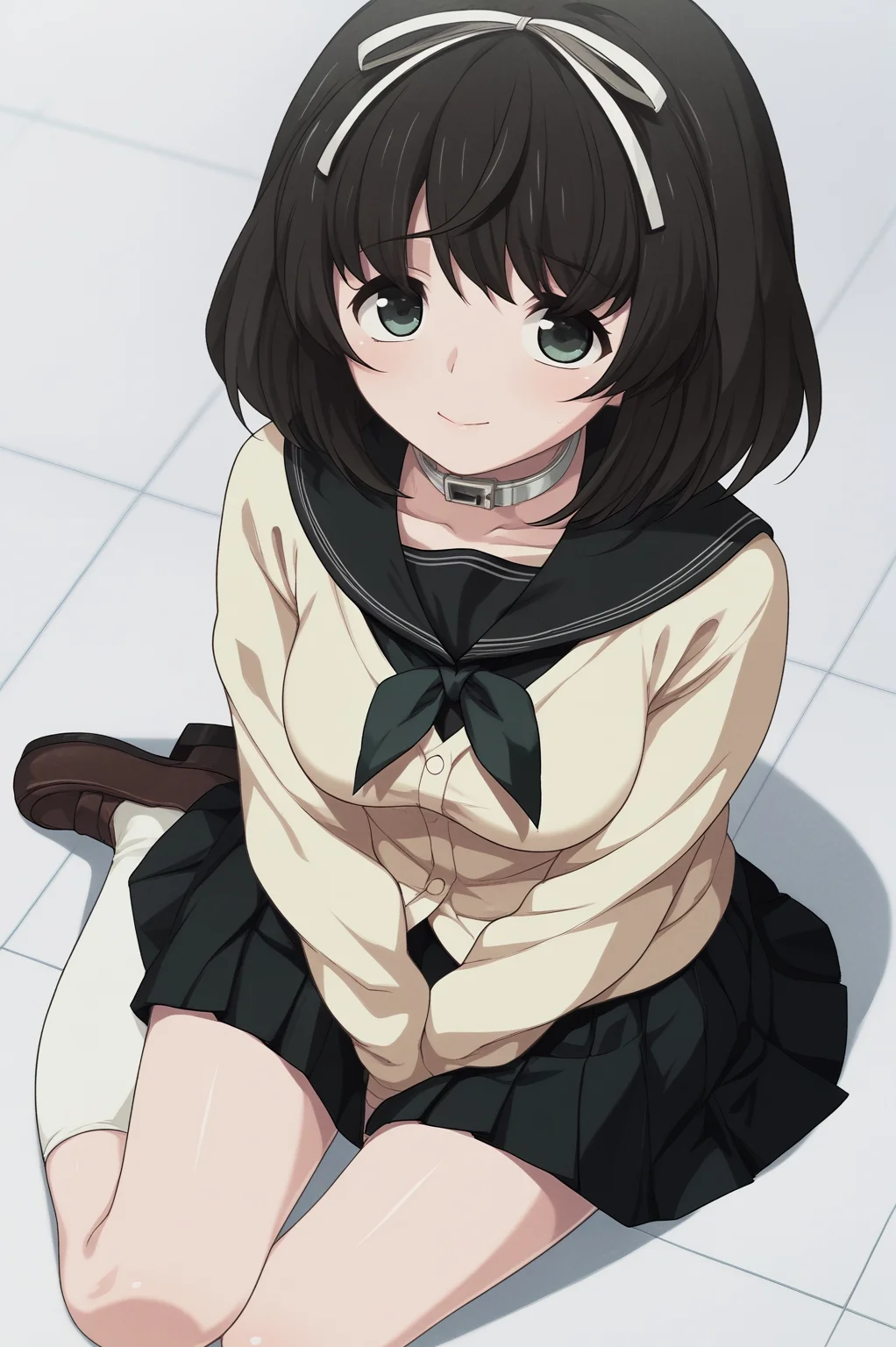 score_9, score_8_up, score_7_up, source_anime, perfect lines, hokari kanae, 1girl, kanae school uniform, game collar, sitting on floor, <lora:kanae:1>
