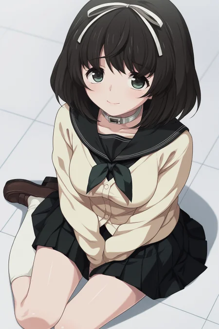 score_9, score_8_up, score_7_up, source_anime, perfect lines,  hokari kanae, 1girl, kanae school uniform, game collar, sitting on floor,  <lora:kanae:1>