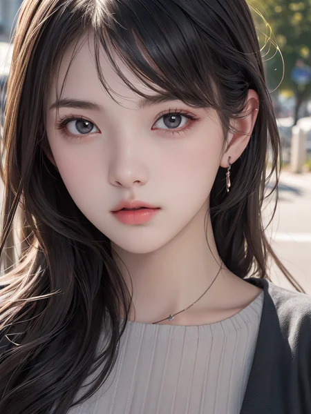 1girl, (masterpiece, best quality), RAW photo, 16k wallpaper, extremely detailed CG, amazing, ultra detailed, hyperrealistic, official art, High quality texture, incredibly absurdres, highres, 18 years old, cute girl, beautiful face, detailed large black eyes,random background,outdoors,full body, ((random expressions)),