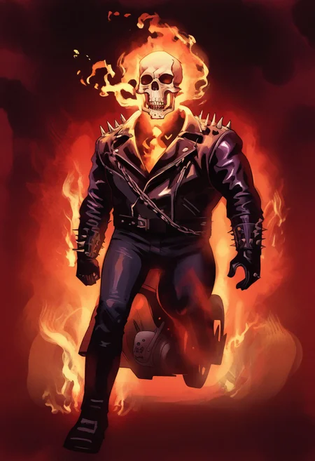 masterpiece, highly detailed,
ghostrider riding a motorcycle,
trail of fire,
ghostrider, skull head, on fire, leather jacket, leather pants, gloves, spikes, chain, shotgun,
(view from below:1.4),
Freebo_alloy,
ethereal,
sinister tendrils,
dark wisps,
evil essence,
spectral aura,
ghostly, 
decaying body,
burning wheels,
abstract,
