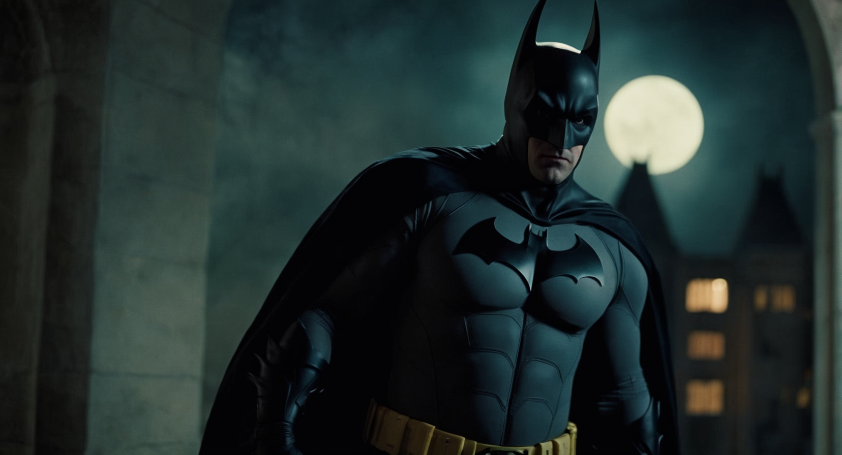 cinematic film still of  Cinematic Film stock footage in (arri alexa style) Kodak film print,   <lora:Batman Vampire:1> Batman Vampire a man in a batman mask standing in the dark, shallow depth of field, vignette, highly detailed, high budget, bokeh, cinemascope, moody, epic, gorgeous, film grain, grainy
