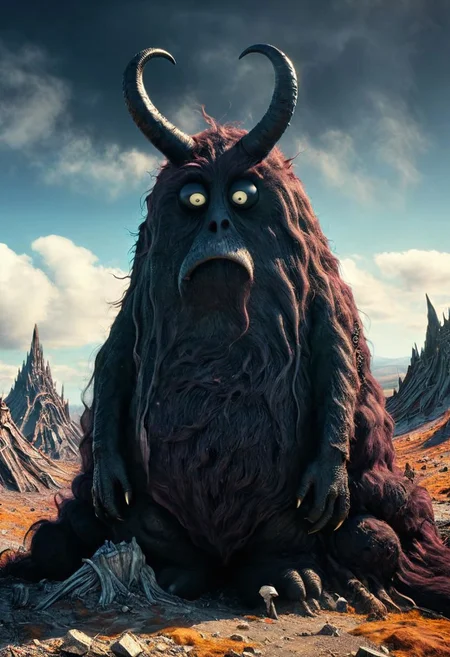 Very Long Messy weathered way to a dystopian creepy cute fluffy black eyed demon barbapapa with Horns infront of huge abyss in spooky sunny dystopian world
very detailed, hd, RAW photograph, masterpiece, top quality, best quality, official art,highest detailed, atmospheric lighting, cinematic composition, complex multiple subjects, 4k HDR, vibrant, highly detailed, Leica Q2 with Summilux 35mm f/1.2 ASPH, Ultra High Resolution, wallpaper, 8K, Rich texture details, hyper detailed, detailed eyes, detailed background, dramatic angle, epic composition, high quality , (8k, RAW photo, highest quality), hyperrealistic,