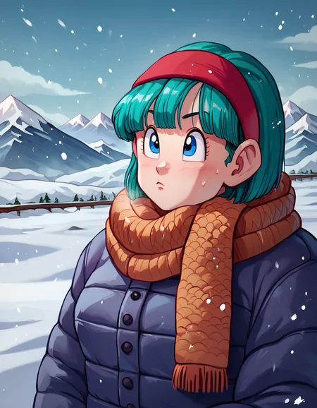 zPDXL
bulmaxl, 1girl, solo, medium length hair, red hairband, hairband,
snow,snowing, winter clothes, quilted scarf, cold, mountain, ski goggles,
<lora:bulmaxl4-000003:0.7> ,