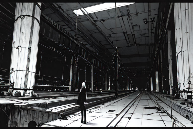 highly insanely detailed, masterpiece, top quality, best quality, highres, 4k, 8k, RAW photo, (very aesthetic, beautiful and aesthetic),  
tsutomu nihei,nihei_tsutomu,blame!,blame gakuen!,abara,TNstyle,sidonia_no_kishi,(hangar,city ruins,mausoleum,giant room,tower,megastructure in background,lab,deep horizon,space,spacecraft,tunnel),air conditioner,wire,foggy,steam,fog,smoke,mist,star \(sky\),starry sky,cables,tubes,industrial pipes,machinery,concrete walls,metal walls,letterboxed,drainpipe,lantern,gauna,gauna mech,toha heavy industries,light particles,fence,dark sky,black sky,dome,bridge,bones,buildings,tentacles,open space, 
<lora:blameLora_v10:0.8>, 
(1girl:1.3), 
solo focus, 
roman architecture background,âââ