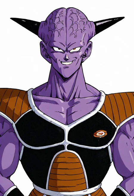 score_9, score_8_up, score_7_up, score_6_up, score_5_up,ginyu,Purple skin,musclar,(evil smile:1.3), ,white background,solo,easynegative, armor,((show upper body,detailedeyes, black pupils:1.2)),eye_focus,solo, looking_at_viewer,verybadimagenegative_v1.3,ng_deepnegative_v1_75t,Dragon Ball Z