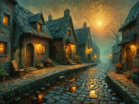 Professional photography.
Quaint cottages on a meandering cobblestone street.
Blissful sunset hues. Warm tones, warm hues.
Atmospheric, rustic, moody.
<lora:OMG-Is-DucHaiten_v1.0:1.0>
<lora:sdxl_lora_beksinski-000018:0.1> digital artwork by Beksinski
<lora:The_Dark_Side_of_the_Earth:0.2>
<lora:DonMP4ste11F41ryT4l3XL-000008:0.4> DonMP4ste11F41ryT4l3XL