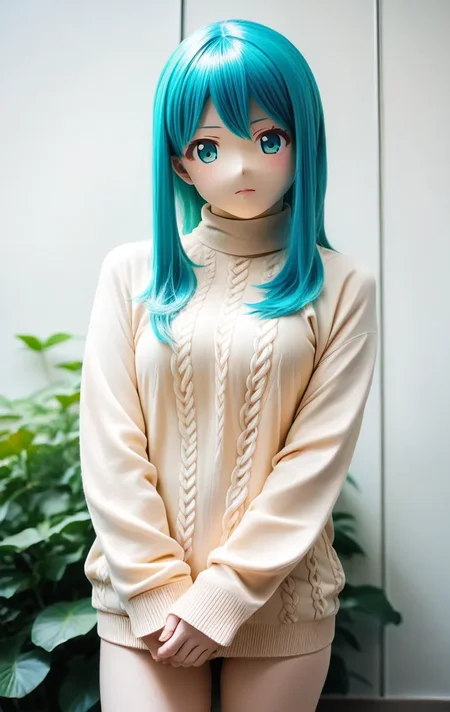 cosplay photo, animegao, 1girl, solo, oversize knit sweater, aqua eyes, aqua hair, face only,
score_9 score_8_up score_7_up score_6_up score_5_up score_4_up
 <lora:agkr4pd6:0.8>