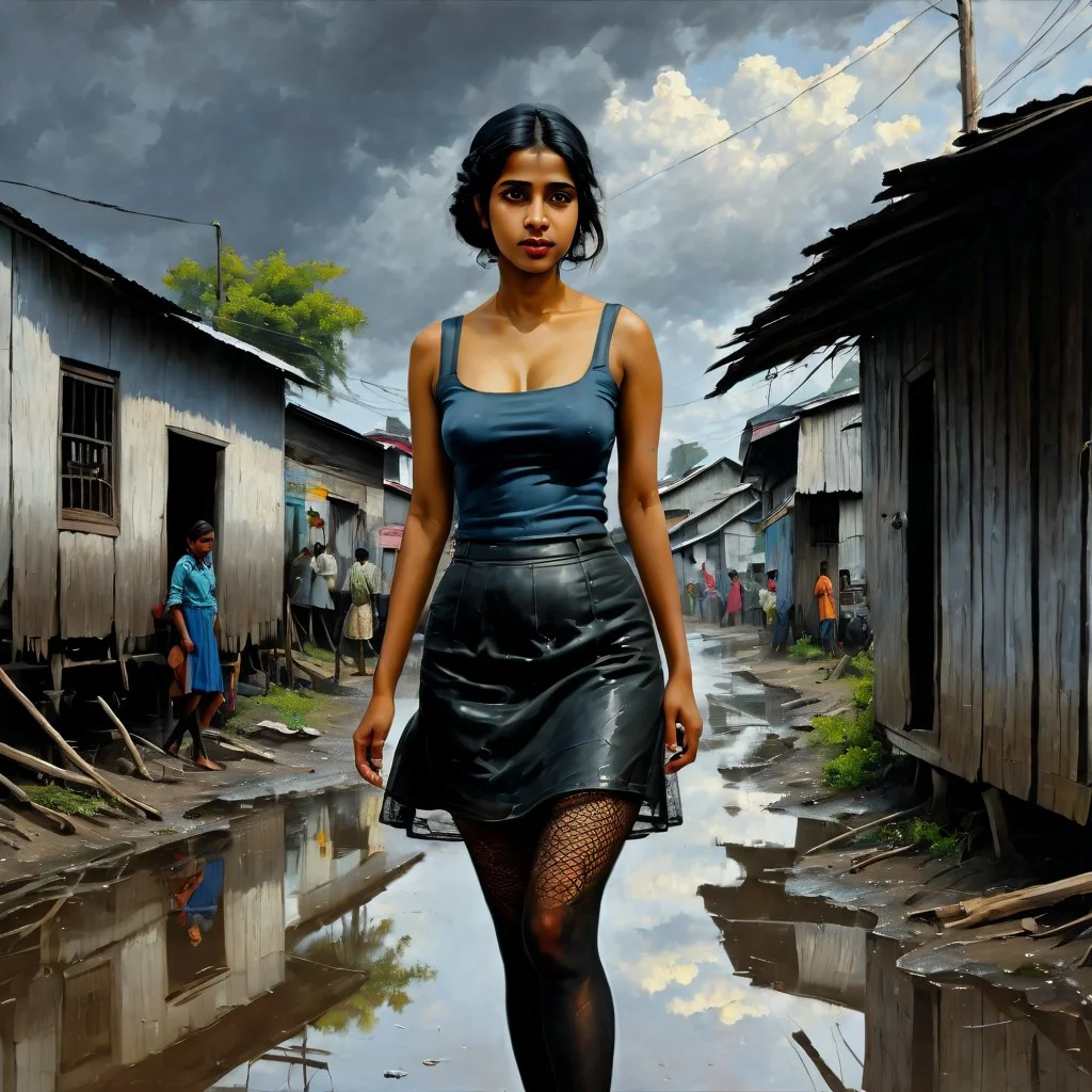 <lora:SDXL_MassiveCowsLoRA_v2E2:1> , (((classical oil painting))), ((Candid))), (((side view of short pretty Bengali girl standing provocatively outside brothel in crowded village))), (leaning), (faded loose summer-top), (tiny skirt), ((black fishnet tights)), ((very-short hair)), ((gelasin)), (dramatic sky), puddles, pimps, soldiers, Intricate textures, (high detailed skin:1.7),