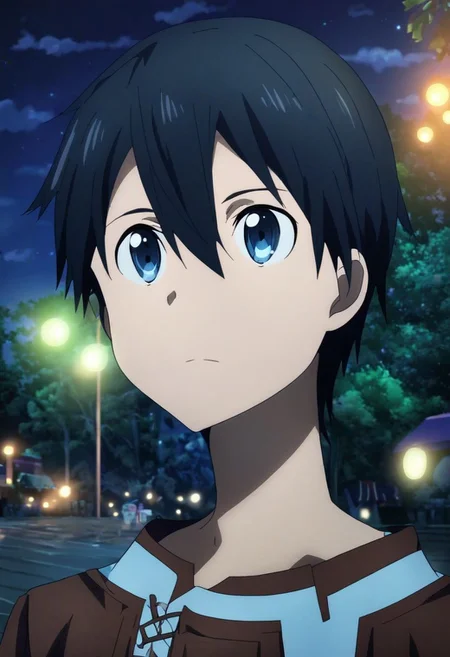 high resolution, solo, best quality, 1Boy, Arata Kaizaki, Portrait, Black Hair, Blue Eyes, date, festival, night, firework, OverallDetail