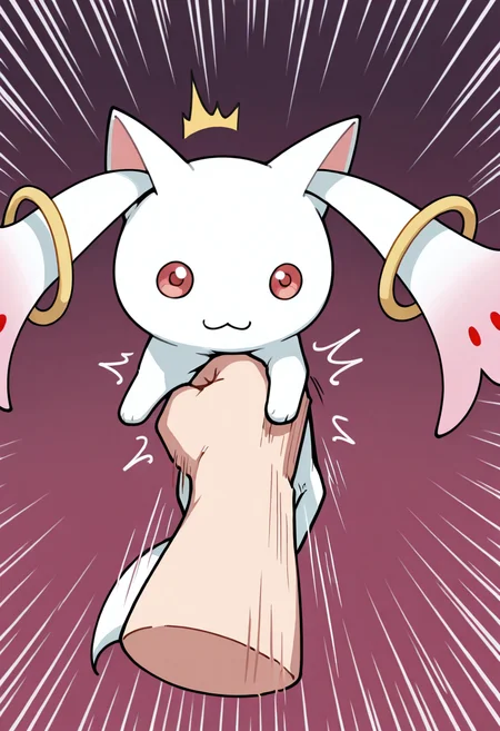 masterpiece,best quality,amazing quality,very aesthetic,absurdres,newest, <lora:belly_punching_ilxl:1>,belly punching, 1other, no humans, punchhing, stomach punch, disembodied hand, fist, kyubey, ^^^, :3, floating, expressionless, emphasis lines, motion lines,